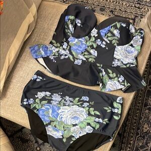 Floral Black and Blue Bikini Set Albion Large